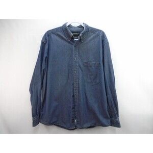 Eddie Bauer Men's Blue Cotton Denim Long Sleeve Shirt Size L Made In Hong Kong